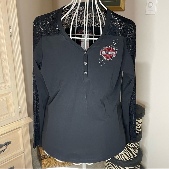 Black Lace Harley-Davidson Long Sleeve Ladies Shirt - Picture 2 of 8
